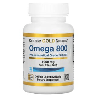 California Gold Nutrition, Omega 800 Pharmaceutical Grade Fish Oil, Omega 800 Fischöl in pharmazeutischer Qualität, 80% EPA/DHA, Triglyceridform, 1.000 mg, 30 Weichkapseln aus Fischgelatine