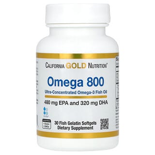California Gold Nutrition, Omega-800, Aceite de pescado con omega-3 ultraconcentrado, Forma de triglicéridos KD-Pur, 1000 mg, 30 cápsulas blandas de gelatina de pescado