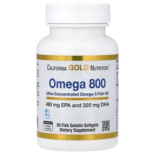 California Gold Nutrition, Omega 800 ultrakoncentrált omega-3 halolaj, kd-pur triglicerid formában, 30 halzselatin lágyzselatin kapszula (1000 mg lágyzselatinonként)