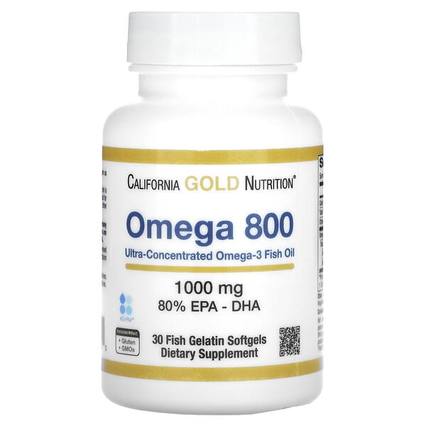 California Gold Nutrition, Omega 800 Pharmaceutical Grade Fish Oil, 80% EPA/DHA, Triglyceride Form, 1,000 mg, 30 Fish Gelatin Softgels