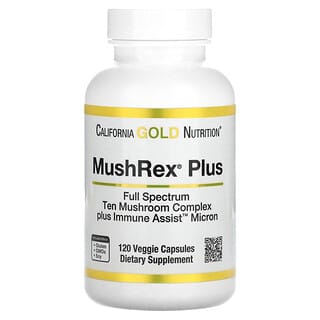 California Gold Nutrition, Fungiology, MushRex Plus, Immune Assist Micron, комплекс грибов полного спектра, сертифицированный органический продукт, 120 растительных капсул