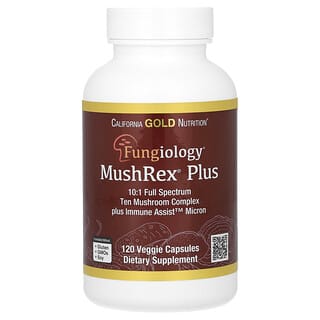 California Gold Nutrition, Fungiology, MushRex Plus, Immune Assist™ Micron, комплекс грибів повного спектра, сертифікований органічний продукт, 120 капсул Plantcap