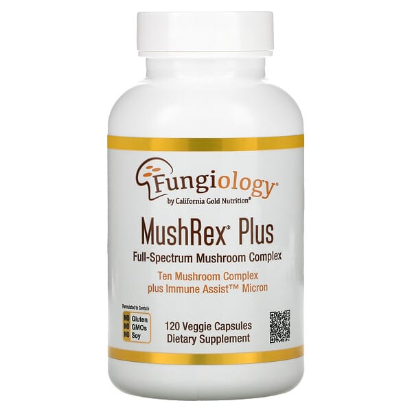 California Gold Nutrition, Fungiology（フンギオロジー）、MushRex（マッシュレックス）プラス、フルスペクトルキノコ複合体、認定オーガニック、Immune Assist（イミューンアシスト）ミクロン、ベジカプセル120粒