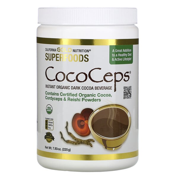 California Gold Nutrition‏, SUPERFOODS - ‏CocoCeps، كاكاو عضوي، كورديسيبس وفطر الريشي، 7.93 أونصة (225 جم)