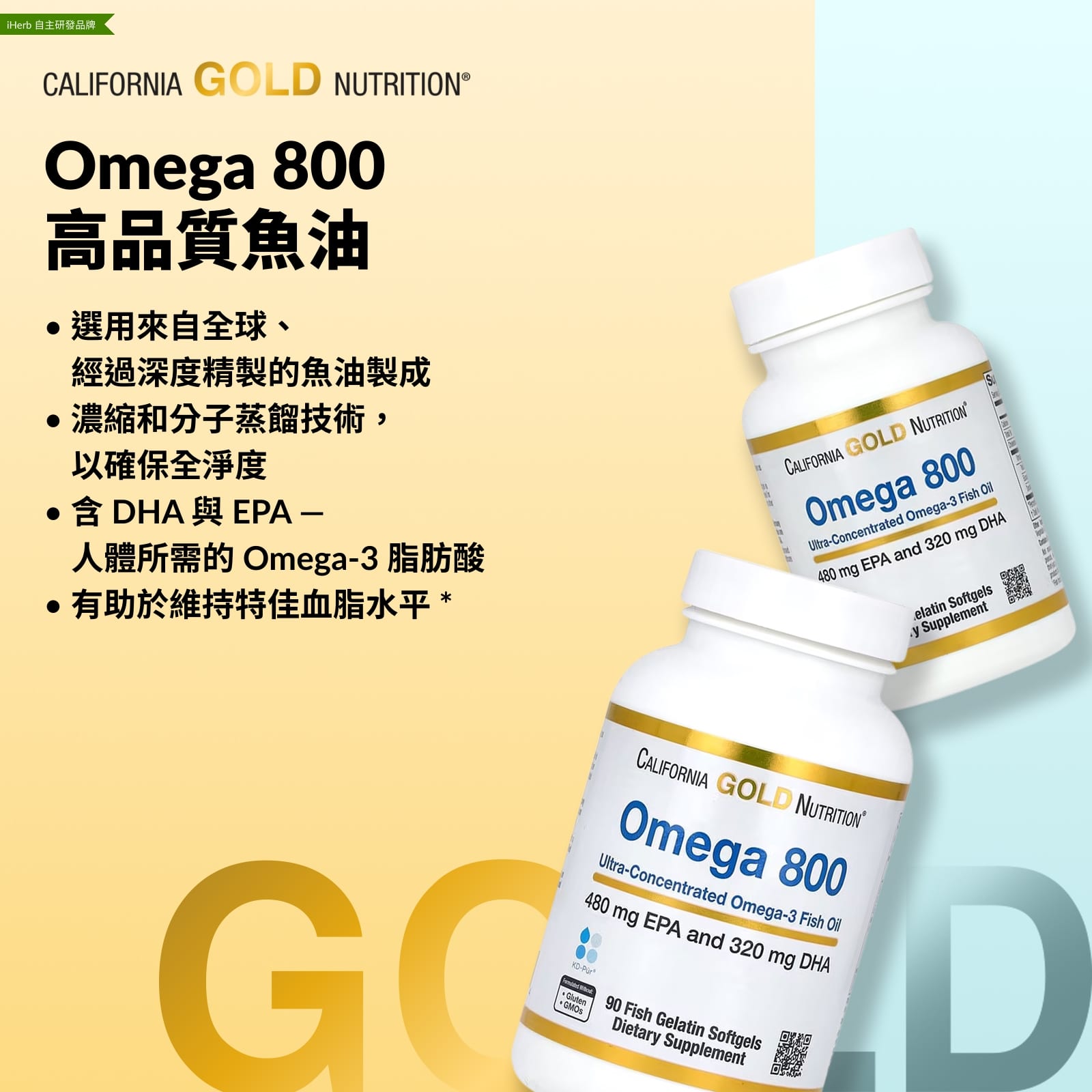 California Gold Nutrition, Omega 800 超濃縮 Omega-3 魚油，KD-Pur 甘油三酯形式，90 粒魚明膠軟膠囊（每粒 1,000 毫克）
