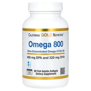 California Gold Nutrition, Omega 800 Ultra-Concentrated Omega-3 Fish Oil, KD-Pur Triglyceride Form, 1,000 mg, 90 Fish Gelatin Softgels