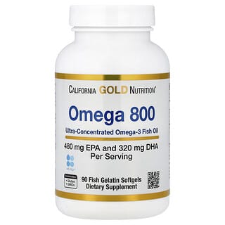 California Gold Nutrition, Olio di pesce omega 3 ultra concentrato Omega 800, forma di trigliceridi kd-pur, 90 capsule molli di gelatina di pesce (1.000 mg per capsula molle)