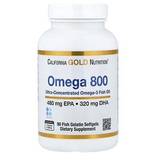 California Gold Nutrition, Omega 800 Ultra-Concentrated Omega-3 Fish Oil, KD-Pur Triglyceride Form, 90 Fish Gelatin Softgels (1,000 mg per Softgel)