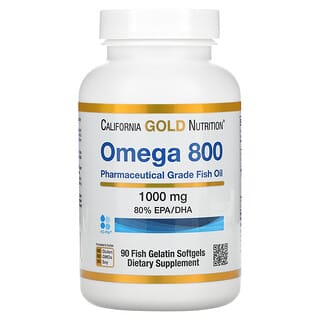 California Gold Nutrition, زيت السمك ذو الدرجة الدوائية أوميجا 800، يحتوي على 80% من حمضي إيكوسابنتانويك/دوكوساهيكسينويك، أحد أشكال الدهون الثلاثية، 1000 ملجم، 90 كبسولة هلامية من جيلاتين السمك