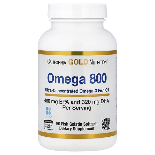 California Gold Nutrition, Omega 800 Ultra-Concentrated Omega-3 Fish Oil, KD-Pur Triglyceride Form, 90 Fish Gelatin Softgels (1,000 mg per Softgel)