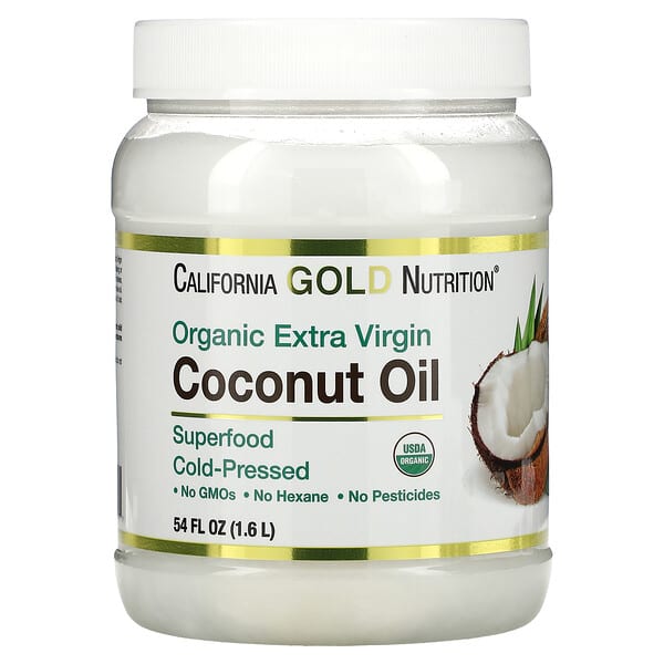 California Gold Nutrition, Cold-Pressed Organic Extra Virgin Coconut Oil, kalt gepresstes, natives Bio-Kokosnussöl, 1,6 l (54 fl. oz.)