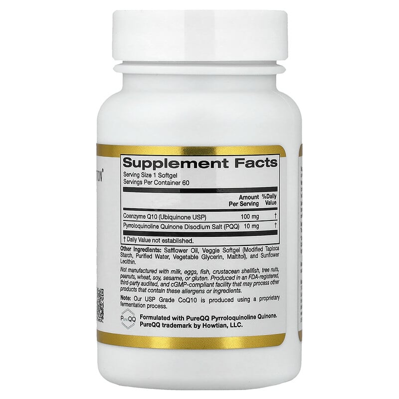 CoQ10 with PQQ, Ubiquinone USP, Tapioca Veggie Softgel with Sunflower  Lecithin, 100 mg, 60 Veggie Softgel
