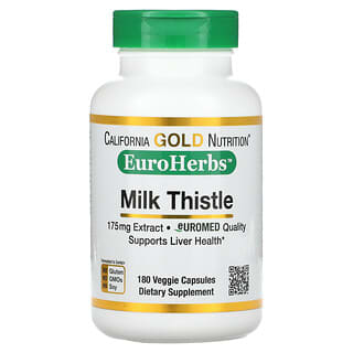 California Gold Nutrition, Extracto de cardo mariano, EuroHerbs, Calidad europea, 175 mg, 180 cápsulas vegetales