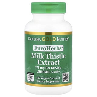 California Gold Nutrition, EuroHerbs, Extrato de Cardo-Mariano, Qualidade Euromed, 175 mg, 180 Cápsulas Vegetais