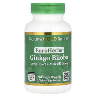 California Gold Nutrition, EuroHerbs™, Extracto de Ginkgo biloba, Calidad EuroMed, 120 mg, 180 cápsulas vegetales