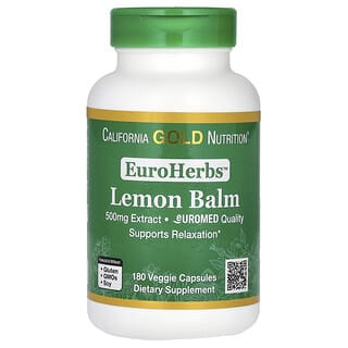 California Gold Nutrition, EuroHerbs, 레몬밤 추출물, EuroMed 품질, 500mg, 베지 캡슐 180정