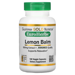 California Gold Nutrition, EuroHerbs, екстракт меліси лікарської, європейська якість, 500 мг, 180 вегетаріанських капсул
