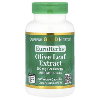 California Gold Nutrition, EuroHerbs ™, экстракт оливковых листьев, качество Euromed, 500 мг, 180 растительных капсул