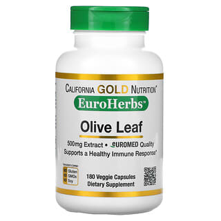 California Gold Nutrition, Extracto de hoja de olivo, EuroHerbs, Calidad europea, 500 mg, 180 cápsulas vegetales