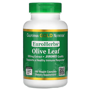California Gold Nutrition, Olive Leaf Extract, EuroHerbs, European Quality, 500 mg, 180 Veggie Capsules