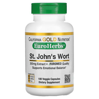California Gold Nutrition, EuroHerbs, экстракт зверобоя, европейское качество, 300 мг, 180 растительных капсул