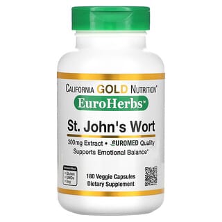 California Gold Nutrition, نبتة القديس يوحنا الشائعة، EuroHerbs، جودة أوروبية، 300 ملجم، 180 كبسولة نباتية