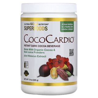 California Gold Nutrition, CocoCardio, сертифицированный напиток из органического растворимого темного какао с соком свеклы и гибискусом, 225 г (7,93 унции)