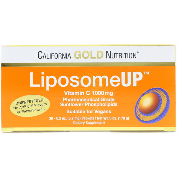 California Gold Nutrition, LiposomeUP, липосомальный витамин C, 1000 мг, 30 пакетиков по 5,7 мл (0,2 унции) в каждом (Discontinued Item)