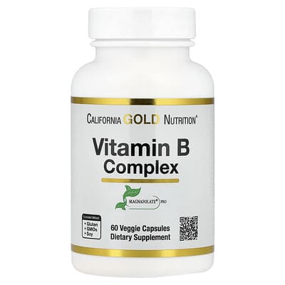 California Gold Nutrition, Vitamin B Complex with Folate, Biotin, Pantothenic Acid, and Vitamin B6, 60 Veggie Capsules California Gold Nutrition, Vitamin B Complex with Folate, Biotin, Pantothenic Acid, and Vitamin B6, 60 Veggie Capsules