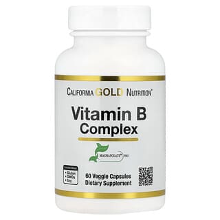 California Gold Nutrition, Komplex vitamínov skupiny B s kyselinou listovou, biotínom, kyselinou pantoténovou a vitamínom B6, 60 rastlinných kapsúl
