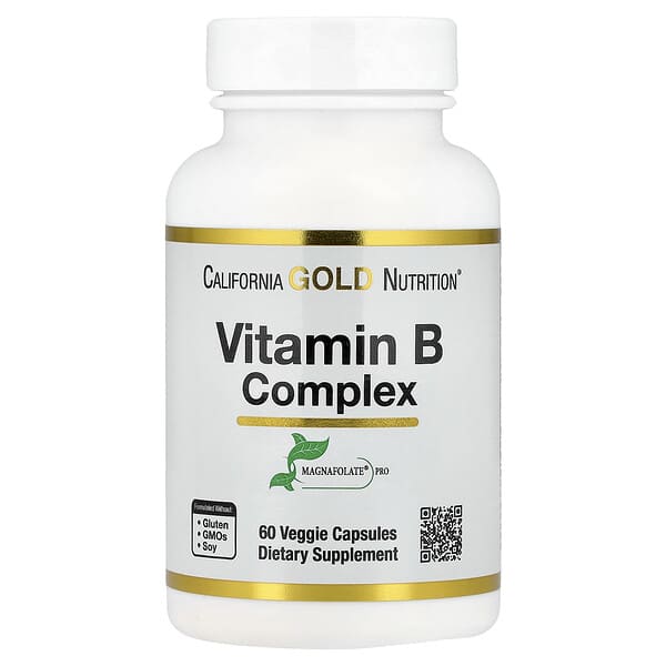 California Gold Nutrition, 비타민B 복합체, 엽산, 비오틴, 판토텐산, 비타민B6 함유, 베지 캡슐 60정