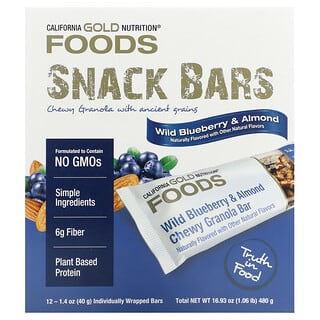 California Gold Nutrition, Foods, Barritas de granola crujientes de arándano azul silvestre y almendras, 12 barritas, 40 g (1,4 oz) cada una