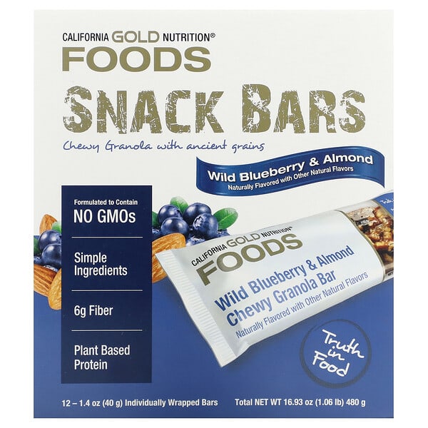 Foods, Wild Blueberry & Almond Chewy Granola Bars, 12 Bars, 1.4 oz (40 g) Each