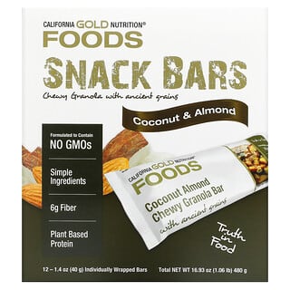 California Gold Nutrition, Alimentos, barras de granola masticables con almendra y coco, 12 Bars, 1.4 oz (40 g) cada una