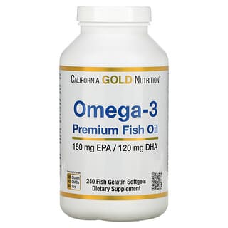 California Gold Nutrition, Ômega-3, Óleo de Peixe Premium, 180 EPA/120 DHA, 240 Cápsulas Softgel de Gelatina de Peixe