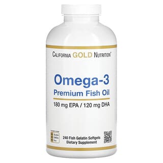 California Gold Nutrition, زيت السمك الممتاز بأوميجا-3، 180 من حمض الإيكوسابنتاينويك/ 120 من حمض الدوكوساهكسانويك، 240 كبسولة هلامية من جيلاتين السمك