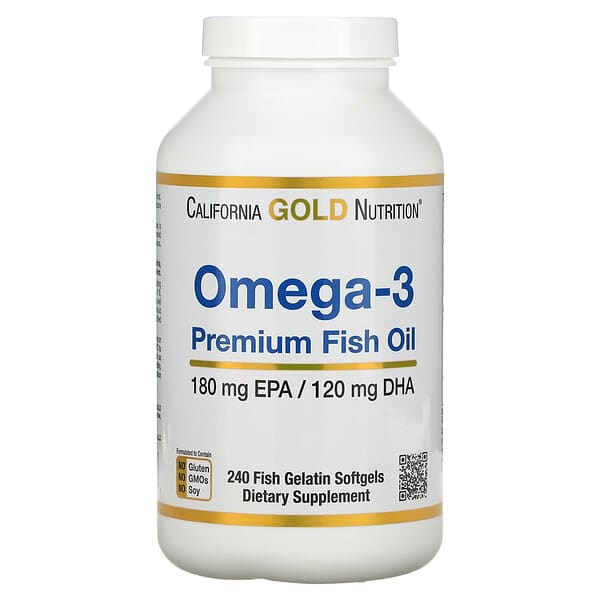 California Gold Nutrition‏, زيت السمك الممتاز بأوميجا-3، 180 من حمض الإيكوسابنتاينويك/ 120 من حمض الدوكوساهكسانويك، 240 كبسولة هلامية من جيلاتين السمك