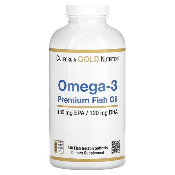 California Gold Nutrition, Omega-3 Premium Fish Oil, 240 Fish Gelatin Softgels