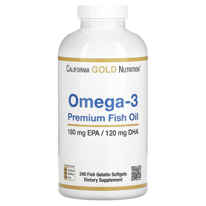Заказать California Gold Nutrition, омега-3, рыбий жир премиального качества, 180 мг ЭПК / 120 мг ДГК, 240 капсул из рыбьего желатина