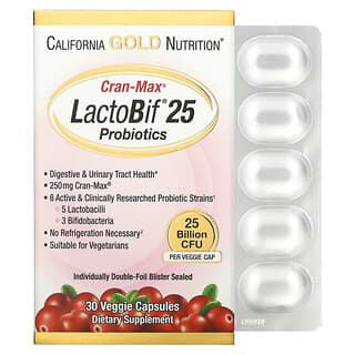 California Gold Nutrition, Probióticos LactoBif, Cran-Max, 25.000 millones de UFC, 30 cápsulas vegetales