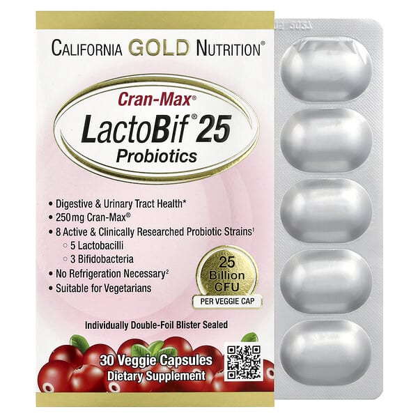 California Gold Nutrition, CranMax® LactoBif 益生菌，250 億 CFU，30 粒素食膠囊
