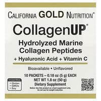 كاليفورنيا غولد نيوتريشن, CollagenUP®‎، بيبتيدات الكولاجين البحرية المتحللة وحمض الهيالورونيك وفيتامين ج، بدون نكهات، 10 أكياس، 0.18 أونصة (5 جم) لكل كيس