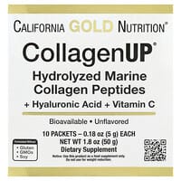 California Gold Nutrition, CollagenUP®, Hydrolyzed Marine Collagen Peptides with Hyaluronic Acid, Unflavored, 10 Packets, 0.18 oz (5 g) Each