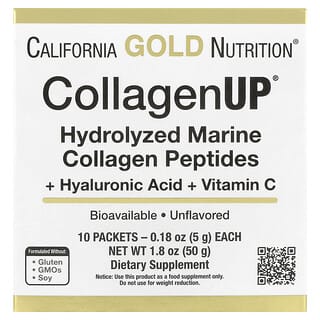 California Gold Nutrition, CollagenUP®, Peptídeos de Colágeno Marinho Hidrolisado com Ácido Hialurônico e Vitamina C, Sem Sabor, 10 Embalagens, 5 g (0,18 oz) Cada