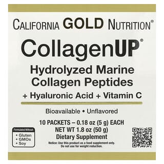California Gold Nutrition, CollagenUP®, Peptida Kolagen Laut Terhidrolisis dengan Asam Hialuronat dan Vitamin C, Tanpa Rasa, 10 Bungkus, Masing-Masing 5 g (0,18 ons)