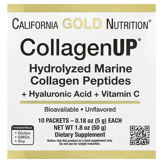 California Gold Nutrition, CollagenUP®，水解海洋胶原蛋白肽 + 透明质酸和维生素 C，原味，10 袋，每袋 0.18 盎司（5 克）