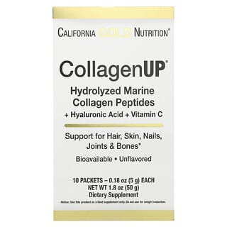 California Gold Nutrition, CollagenUP, Hydrolyzed Marine Collagen Peptides with Hyaluronic Acid and Vitamin C, Unflavored, 10 Packets, 0.18 oz (5 g) Each