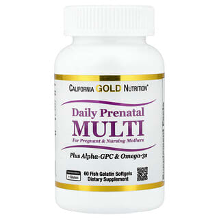 California Gold Nutrition, Prenatale multivitamine met alfa-GPC en omega-3 vetzuren, 60 softgels met visgelatine.