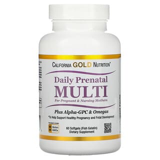 California Gold Nutrition, ежедневный пренатальный мультивитаминный комплекс для беременных и кормящих женщин, 60 мягких таблеток из рыбьего желатина