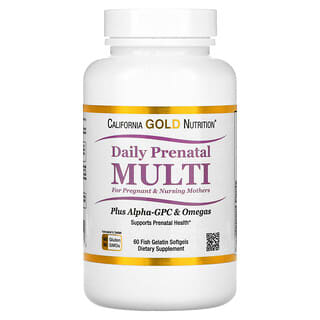 California Gold Nutrition, Suplemento multivitamínico prenatal diario para mujeres embarazadas y madres lactantes, 60 cápsulas blandas de gelatina de pescado